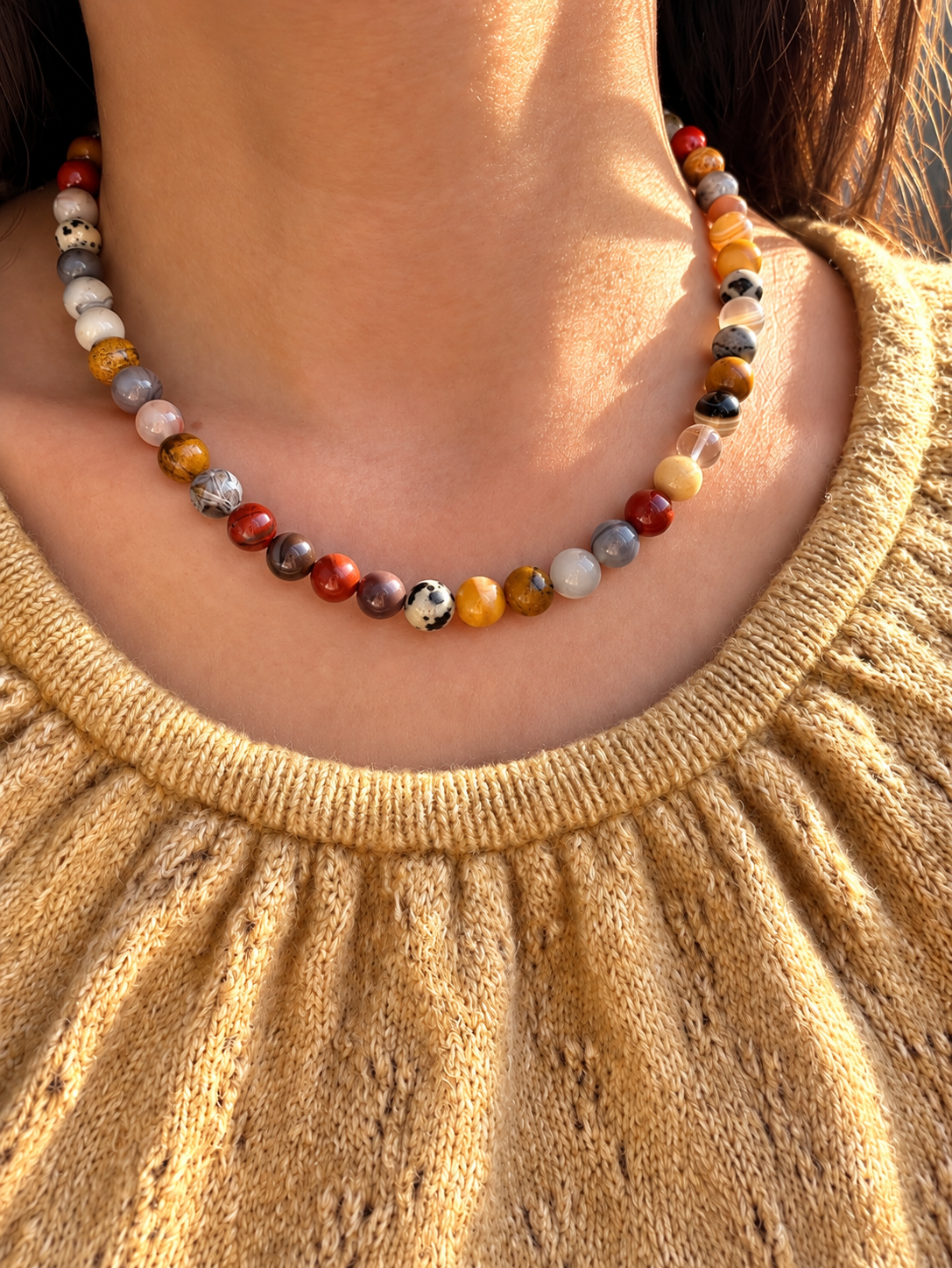 Earth Muse – Edelstein Halskette mit Jaspis, Achat & Natursteinen – handgefertigt