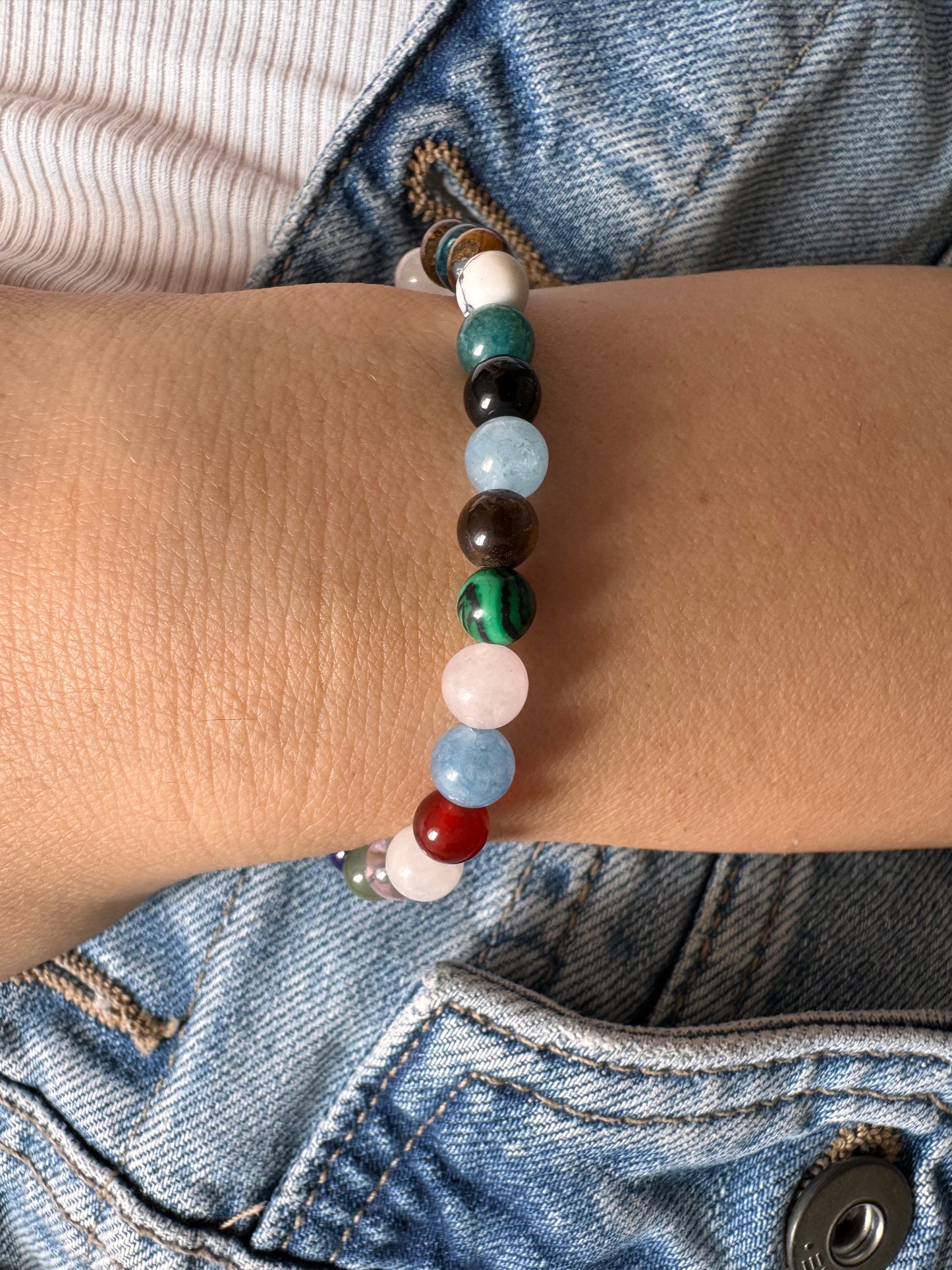 Buntes Edelstein-Armband • 6 mm Perlen • 18k vergoldet