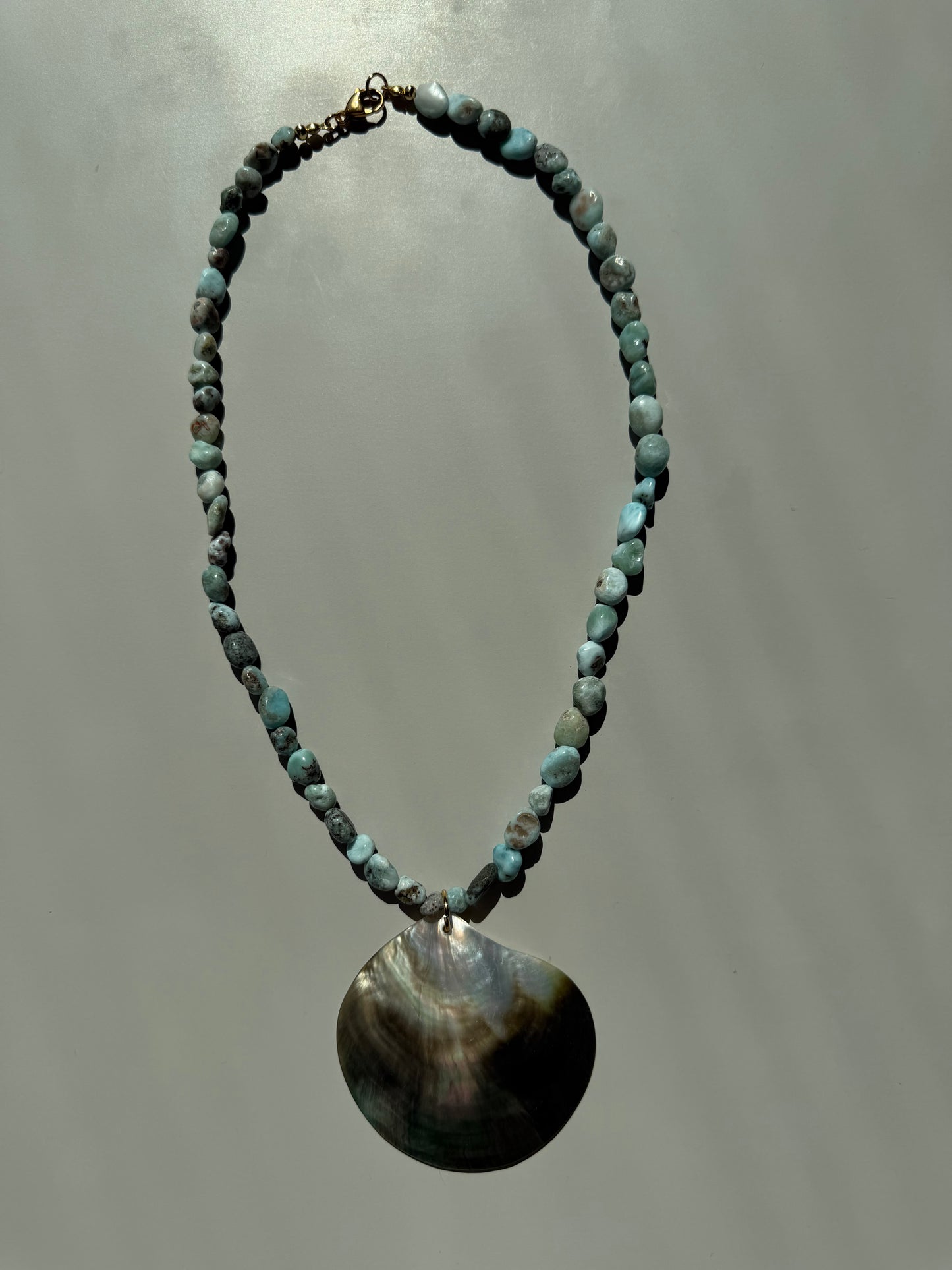 Ocean Giant - Necklace with Larimar & large Mother of Pearl Pendant - Handmade