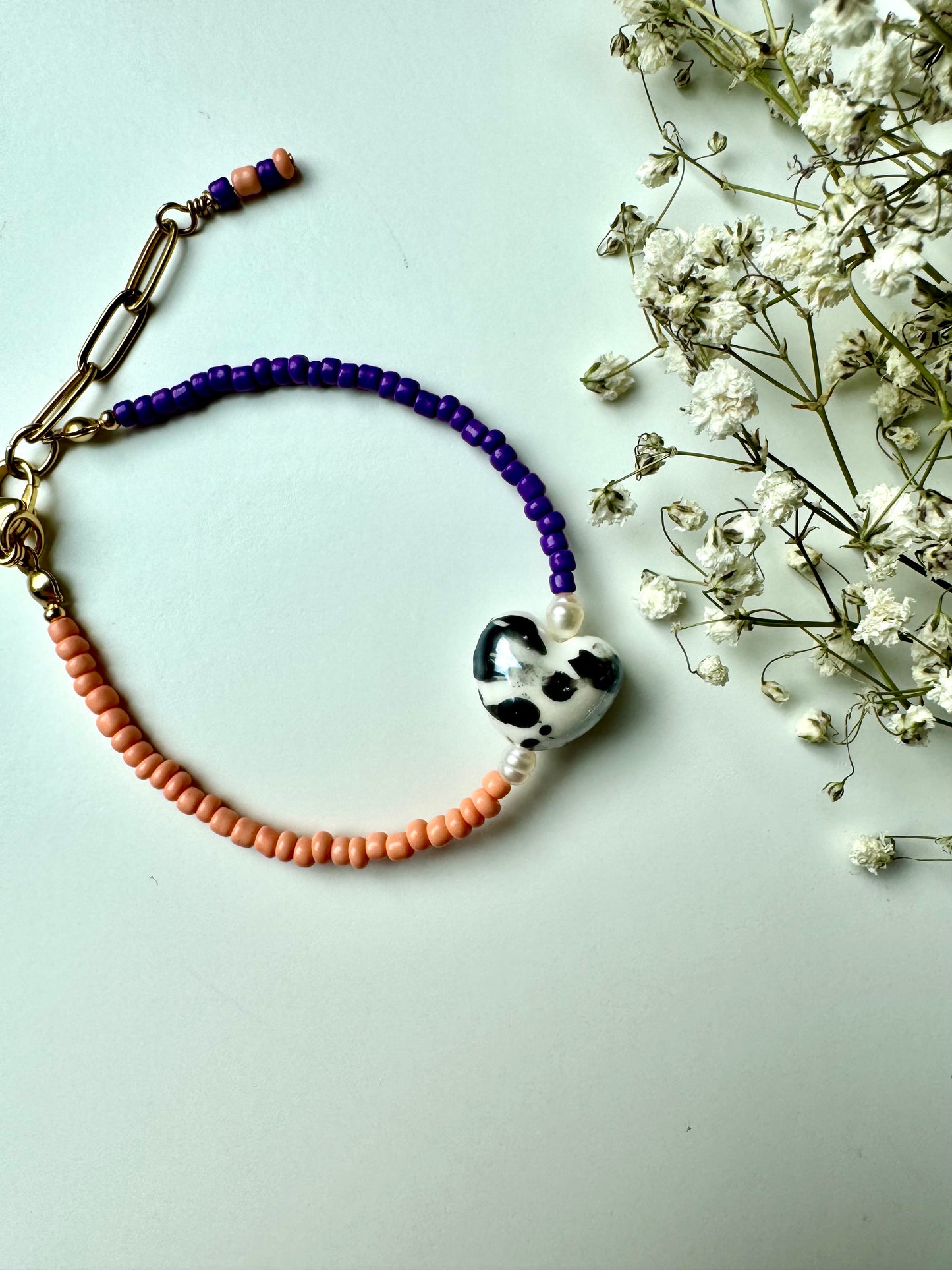 Miyuki Armband mit Keramikherz in Nachtblau oder Dalmatiner-Design – handgefertigt