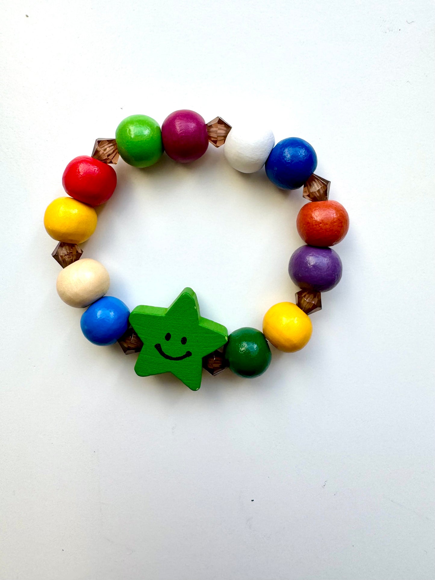 Buntes Kinderarmband mit Holz- & Kristallperlen – handgefertigt