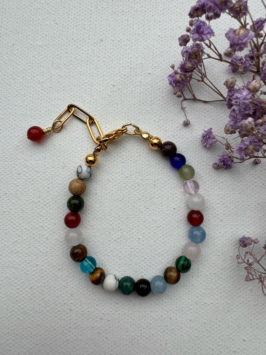 Buntes Edelstein-Armband • 6 mm Perlen • 18k vergoldet