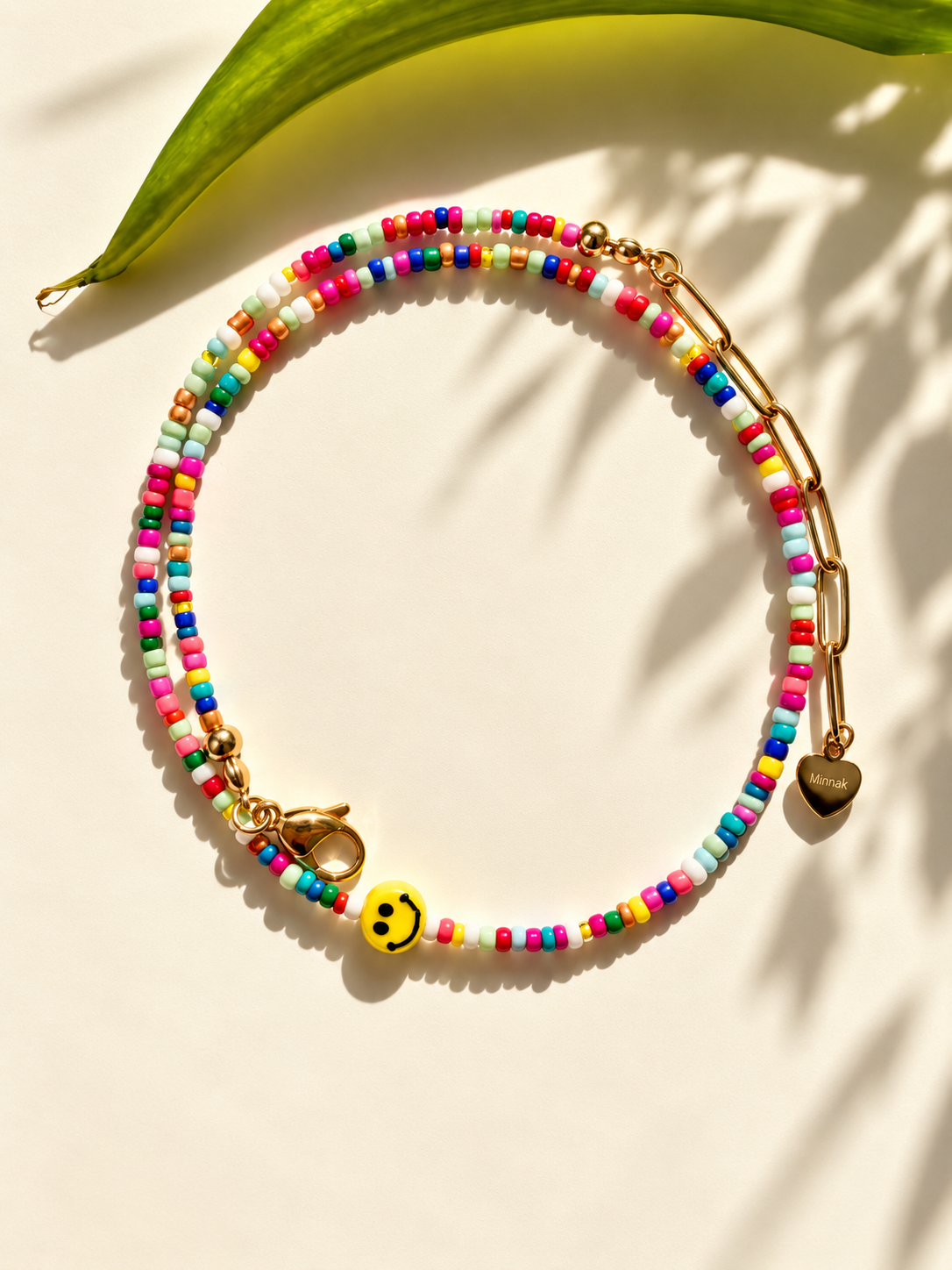 Happy Smile – bunte Glasperlen Halskette mit Smiley