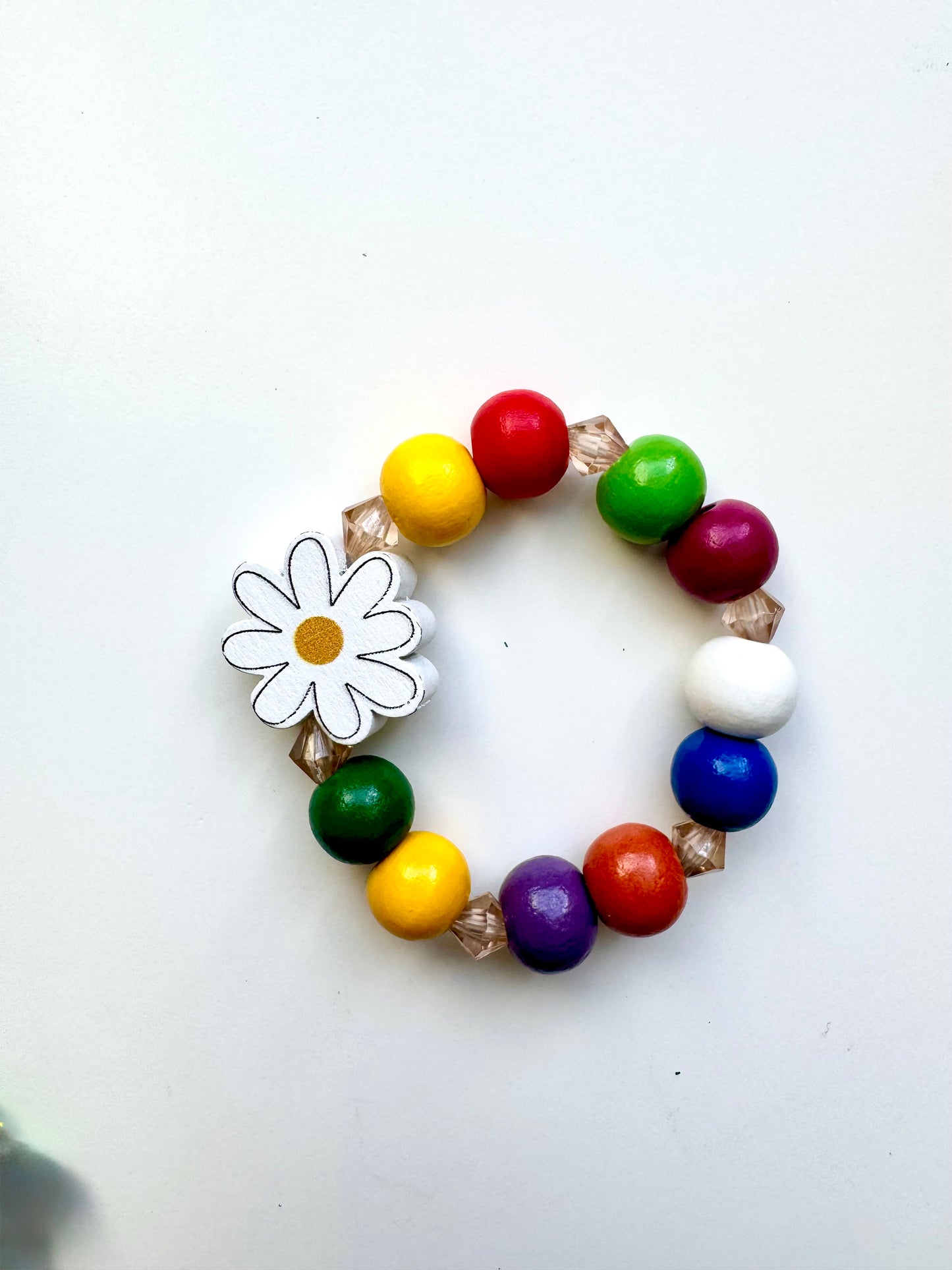 Buntes Kinderarmband mit Holz- & Kristallperlen – handgefertigt