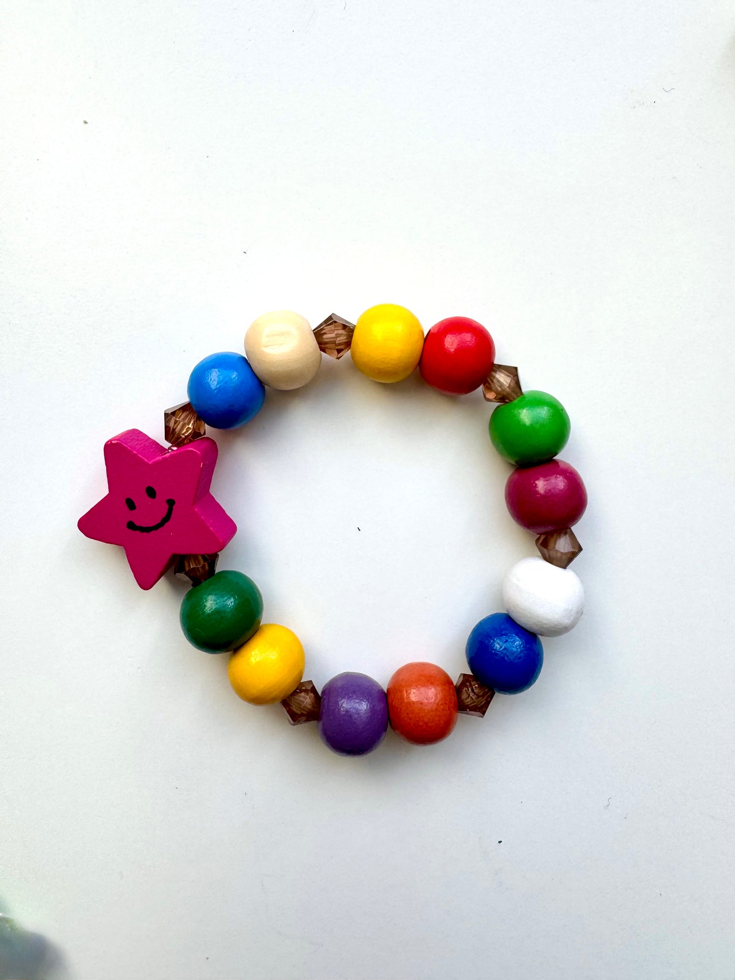 Buntes Kinderarmband mit Holz- & Kristallperlen – handgefertigt