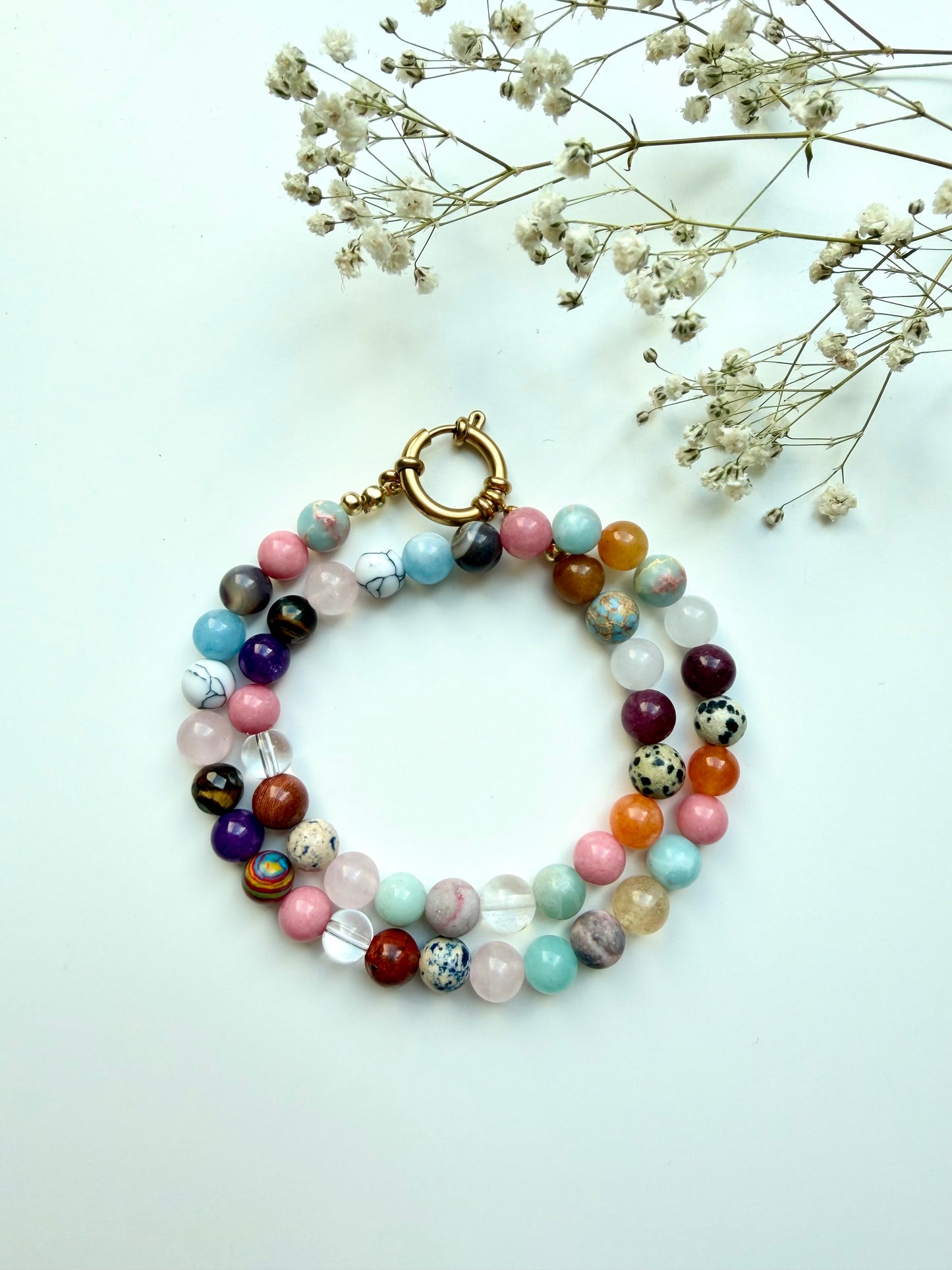 Candy Joy – 18 k vergoldete Edelstein-Halskette mit buntem Steinmix – handgefertigt