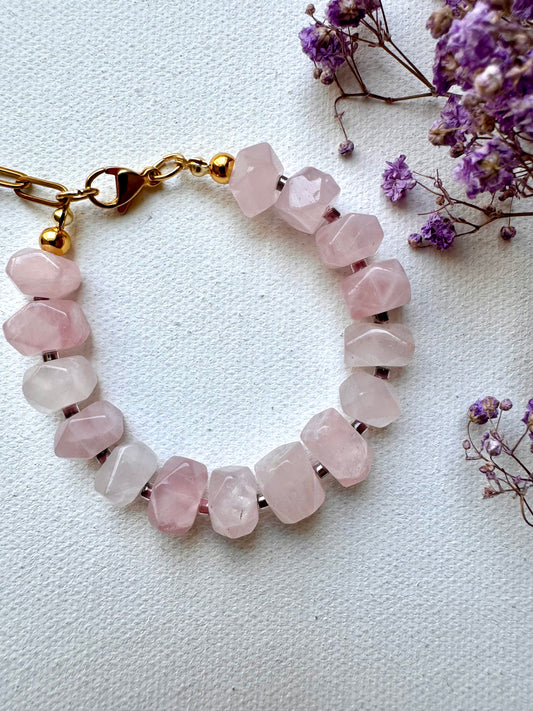 Chunky-Armband aus facettiertem Rosenquarz