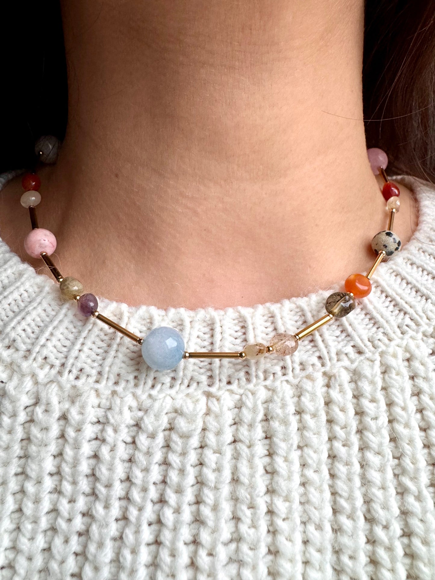 Color Bliss – Necklace made of colorful gemstones & 18k gold-plated details – handmade