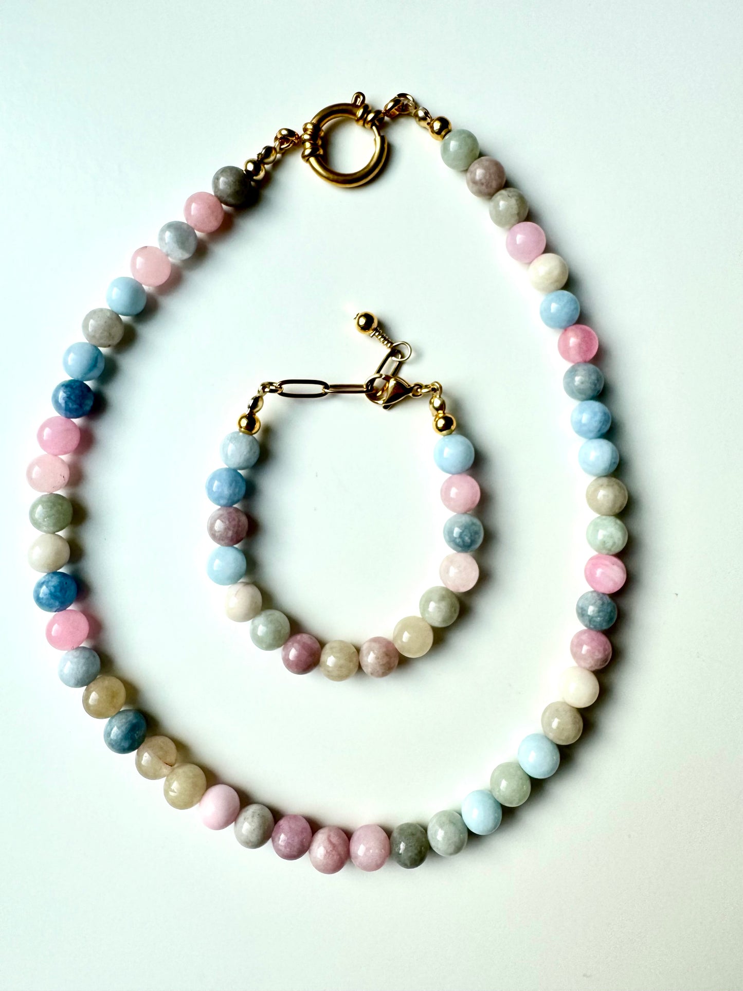 Bubble – Bracelet made of morganite gemstones with 18k gold-plated details – handmade