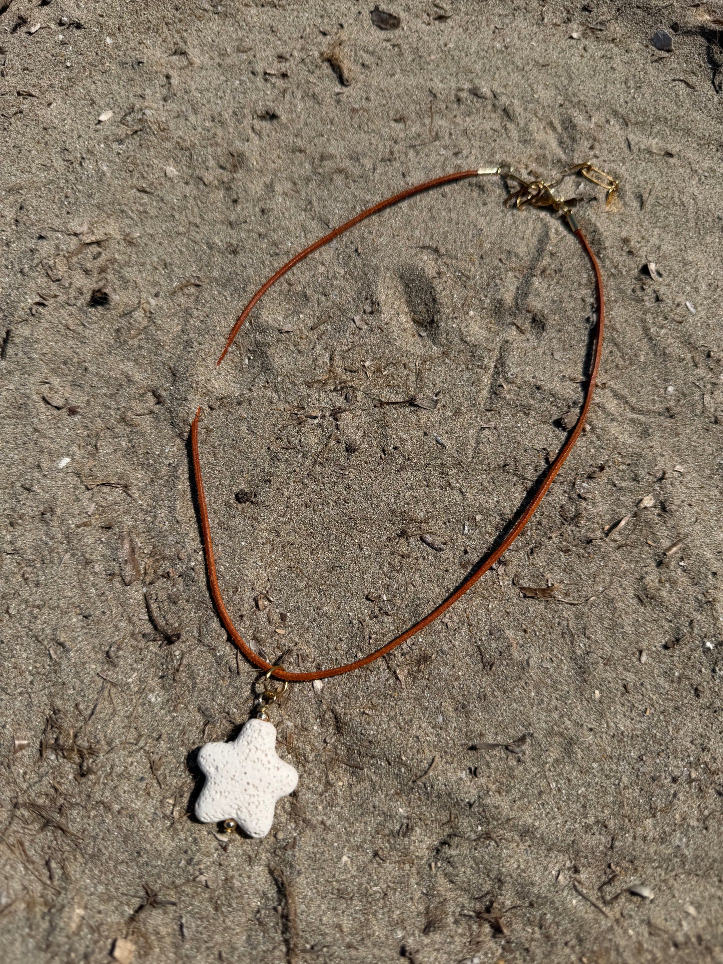 Ocean Star - Lava Star Pendant on Leather Cord - handmade
