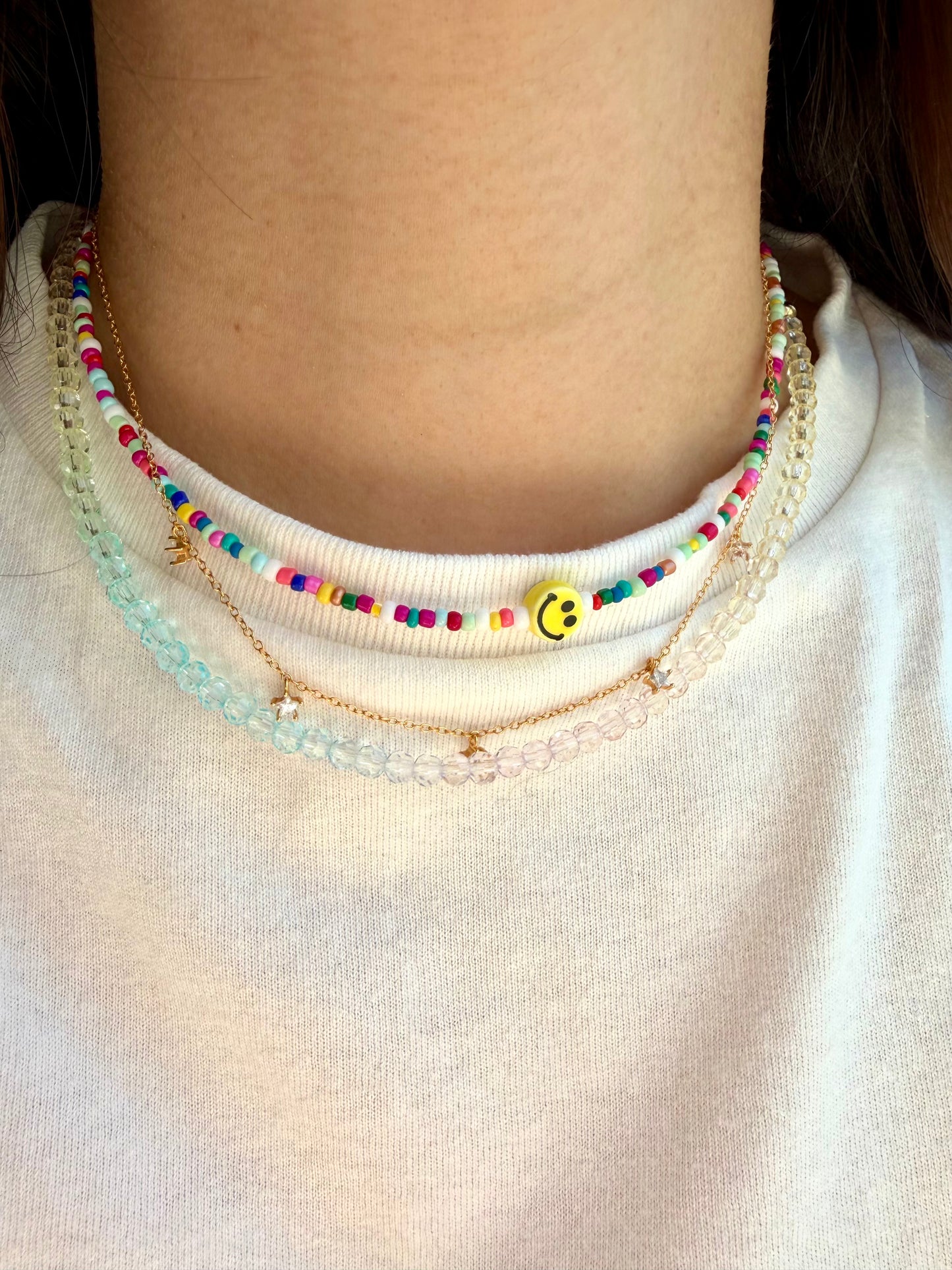 Happy Smile - Colorful Glass Bead Necklace with Handmade Smiley