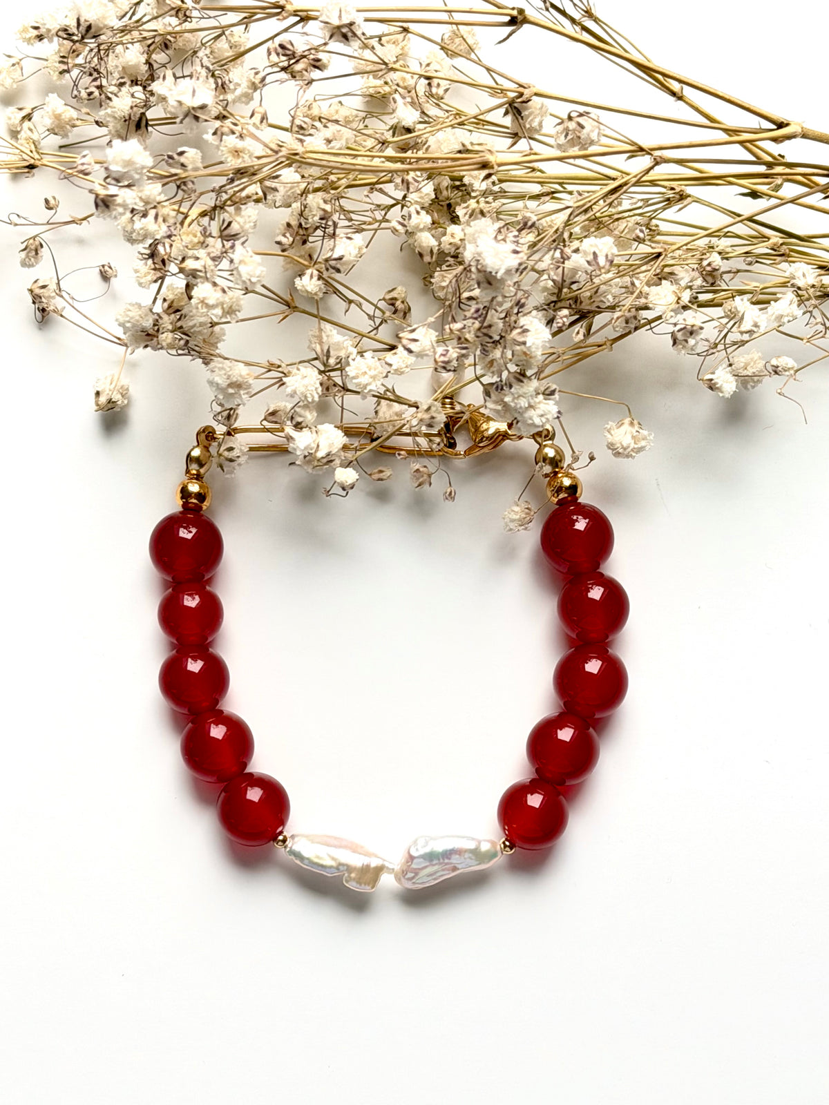 Red Lady – Armband aus rotem Achat mit Süßwasserperlen – Ansicht 5