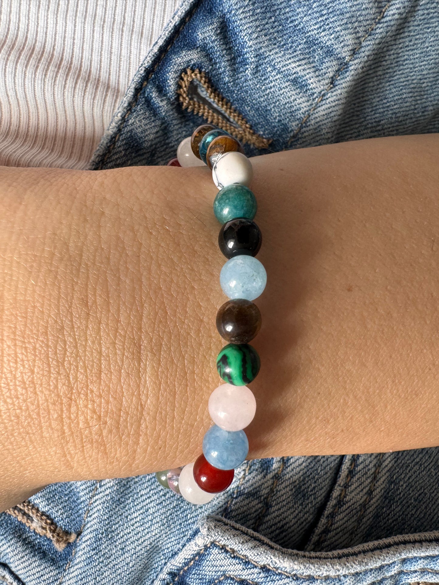 Buntes Edelstein-Armband • 6 mm Perlen • 18k vergoldet