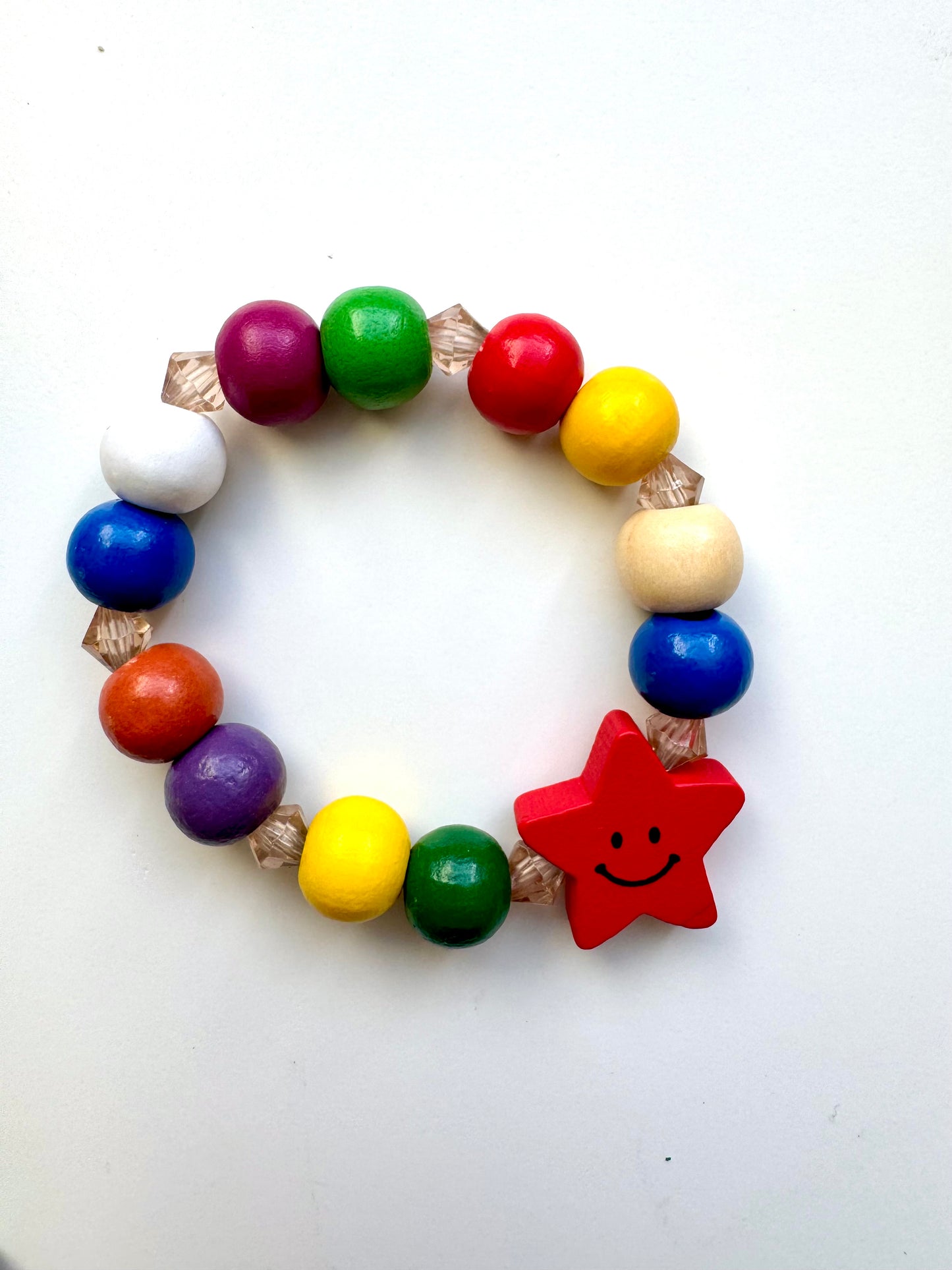 Buntes Kinderarmband mit Holz- & Kristallperlen – handgefertigt