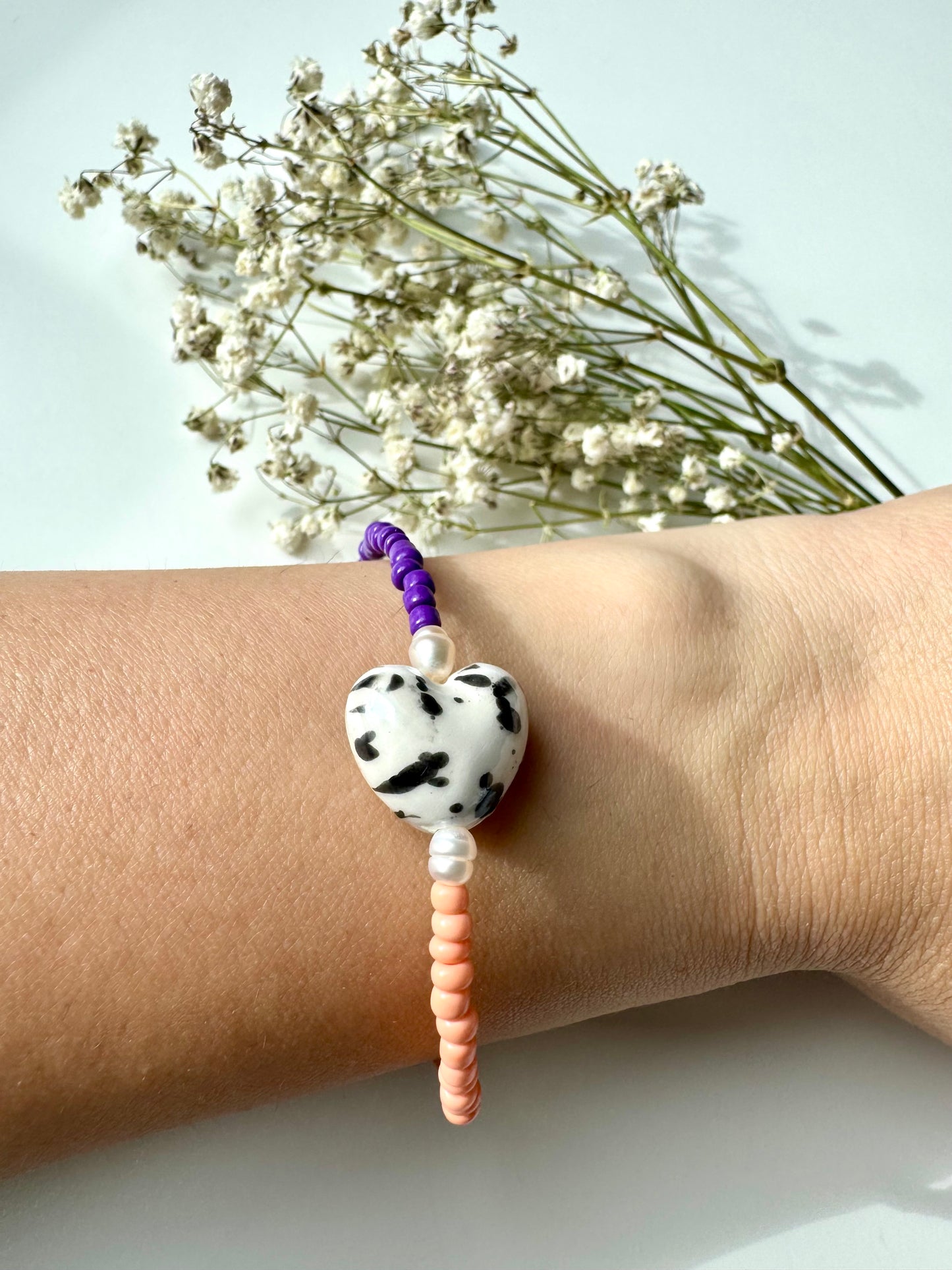 Miyuki Armband mit Keramikherz in Nachtblau oder Dalmatiner-Design – handgefertigt
