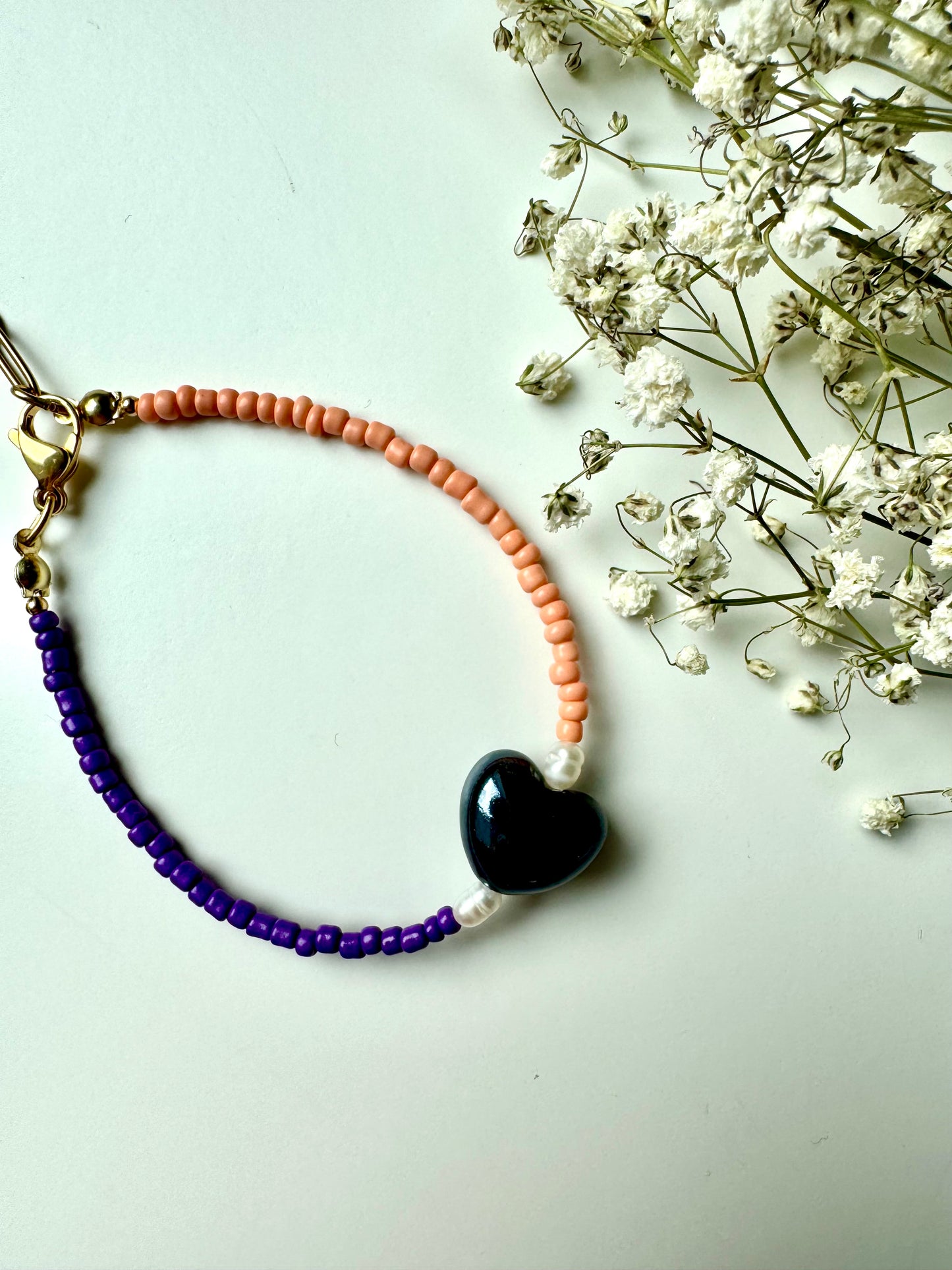 Miyuki Armband mit Keramikherz in Nachtblau oder Dalmatiner-Design – handgefertigt