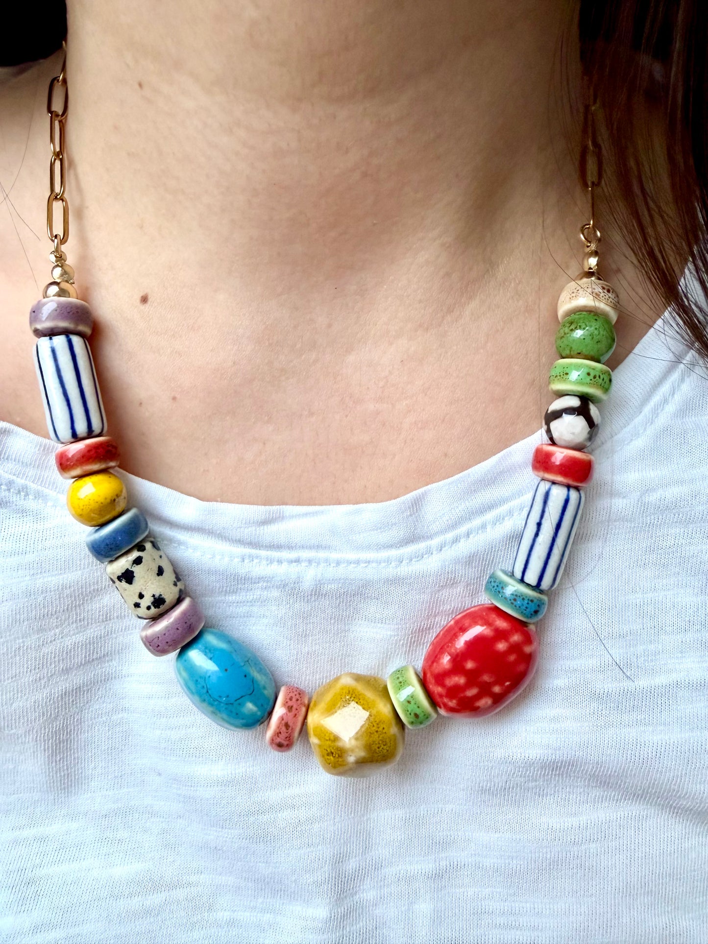 Color Story – Gold-plated necklace with colorful ceramic beads – handmade