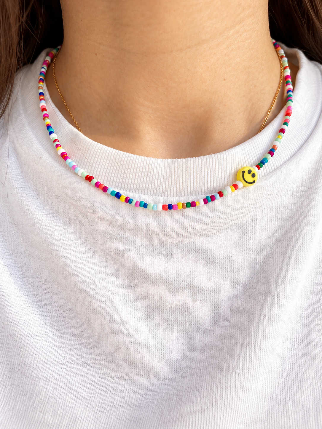 Happy Smile – bunte Glasperlen Halskette mit Smiley – Ansicht 2