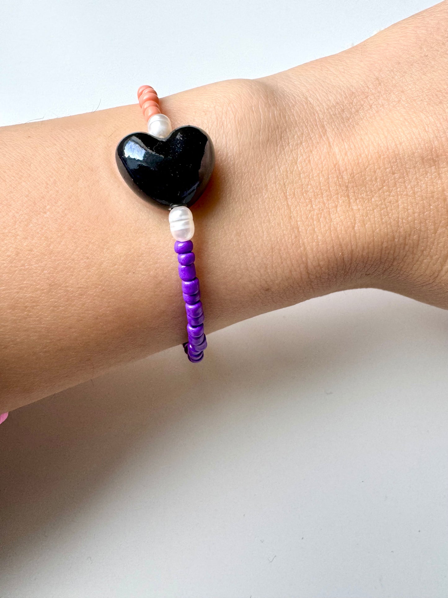 Miyuki Armband mit Keramikherz in Nachtblau oder Dalmatiner-Design – handgefertigt