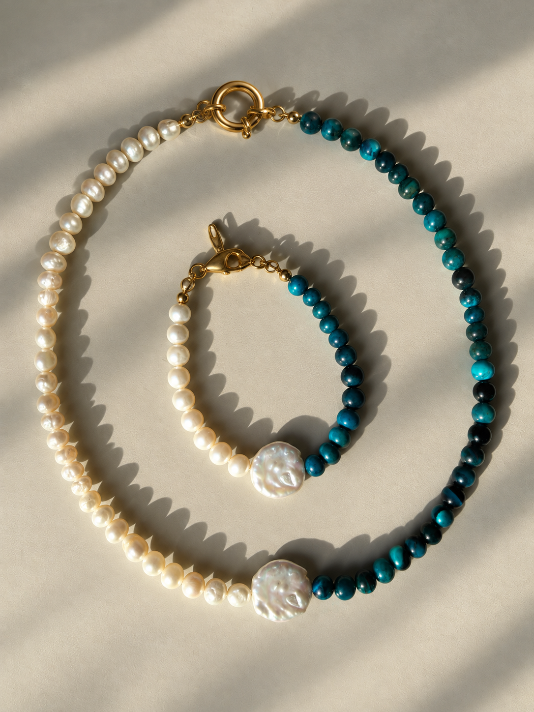 Ocean Pearl – Halskette mit blauem Tigerauge und Süßwasserperlen – Ansicht 3