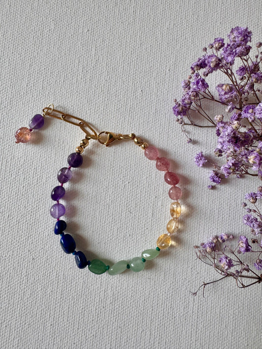 Buntes Edelstein-Armband • Naturstein-Mix • Facettierte Perlen • 18k vergoldet
