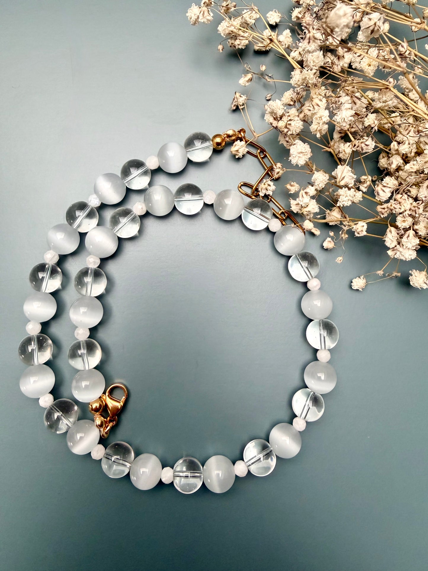 Crystal Moon – Halskette mit Bergkristall, Mondstein und Katzenauge – Ansicht 6