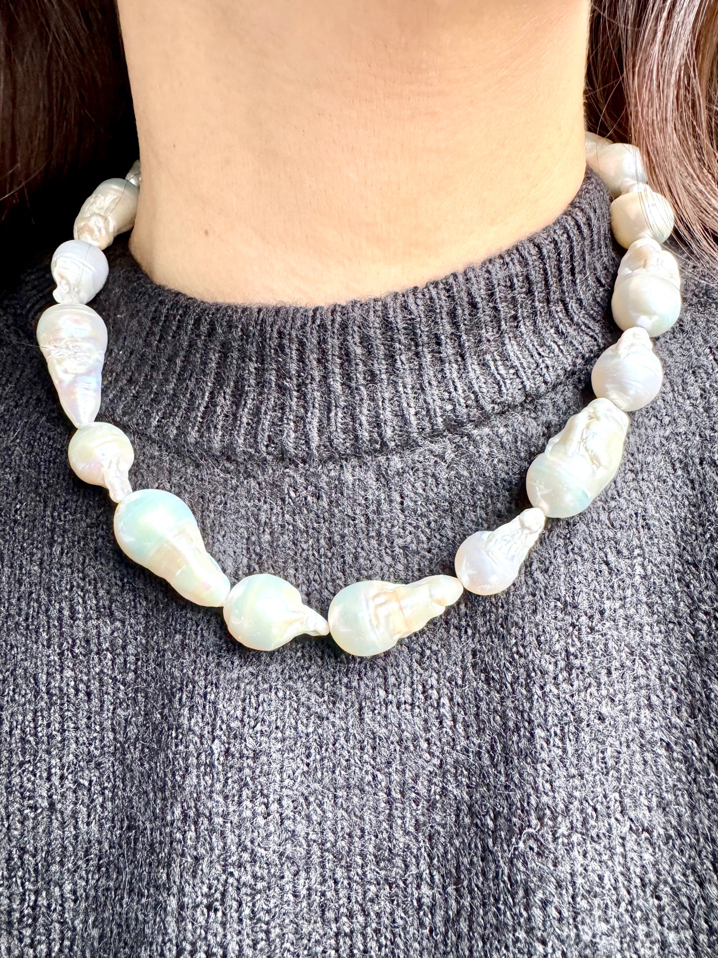 Barock-Süßwasserperlen-Halskette mit 18k vergoldeten Details – handgefertigt