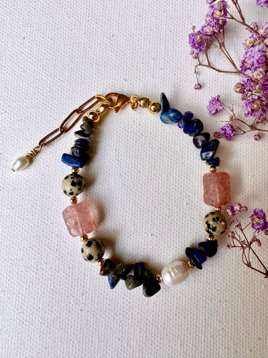 Lapislazuli-Armband mit Dalmatiner-Jaspis & Süßwasserperle