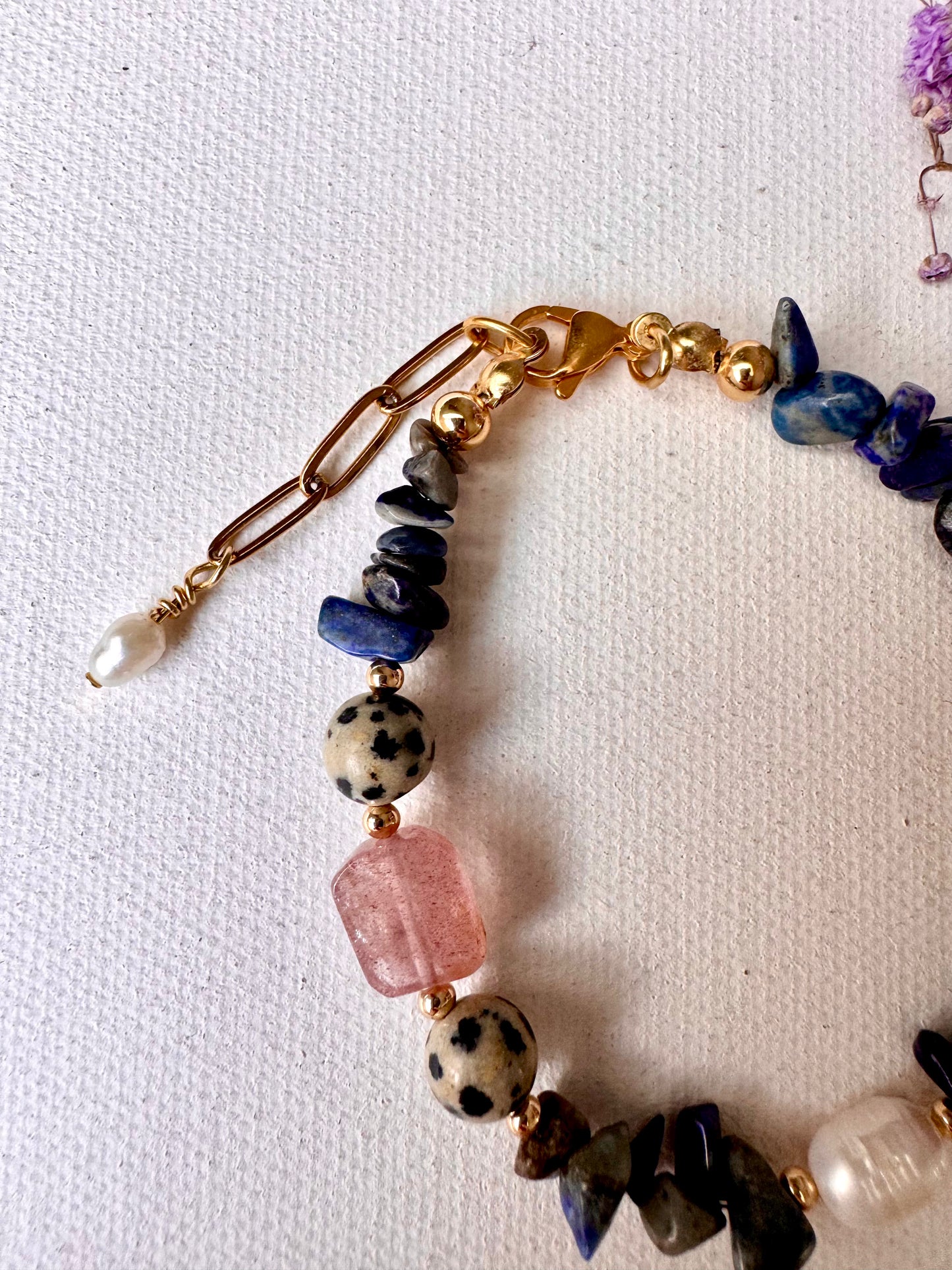 Lapislazuli-Armband mit Dalmatiner-Jaspis & Süßwasserperle