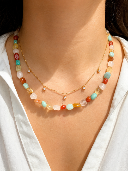 Sunset Candy – bunte Edelstein Halskette mit Naturstein Mix – handgefertigt