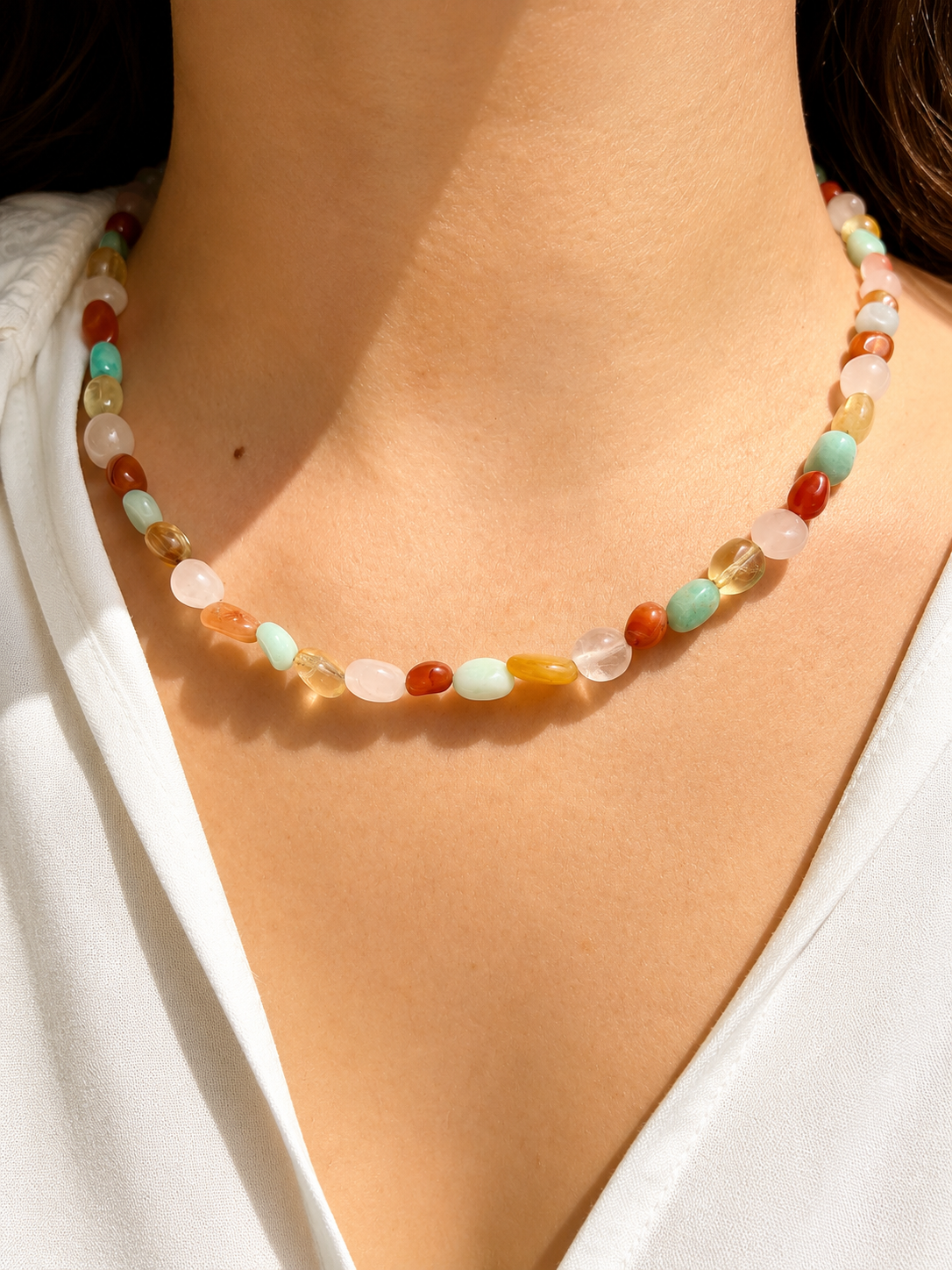 Sunset Candy – bunte Edelstein Halskette mit Naturstein Mix – handgefertigt