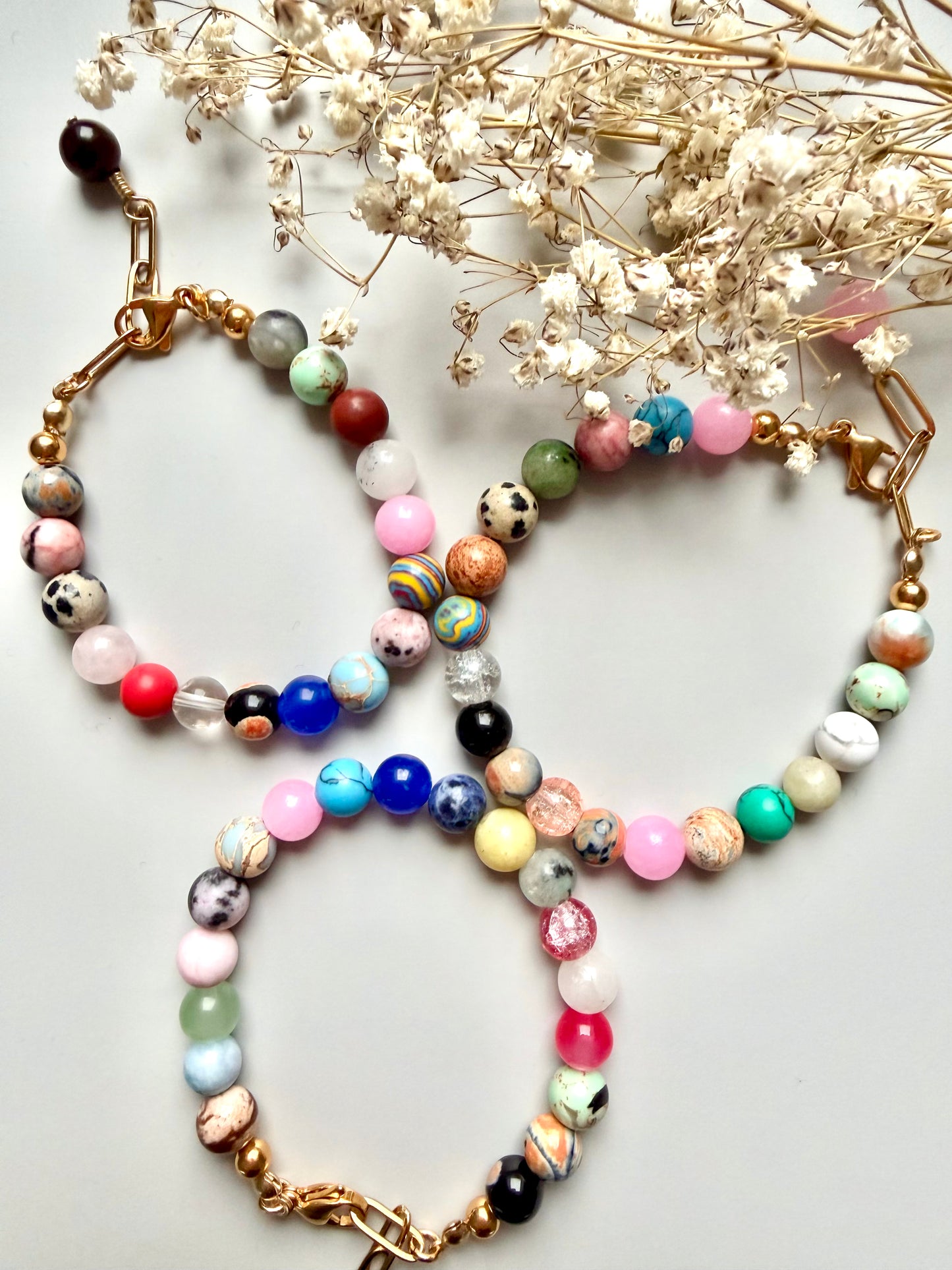Candy Joy – 18k gold-plated gemstone bracelet with a colorful mix of stones – handmade