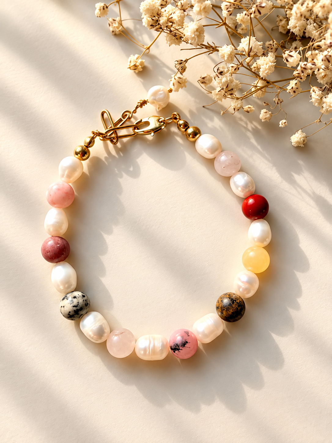 Blush Harmony – Edelstein Armband mit Süßwasserperlen