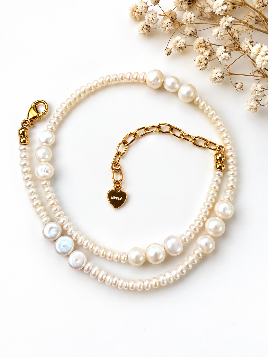 Pearl Essence – Süßwasserperlen Kette mit goldener Gliederkette