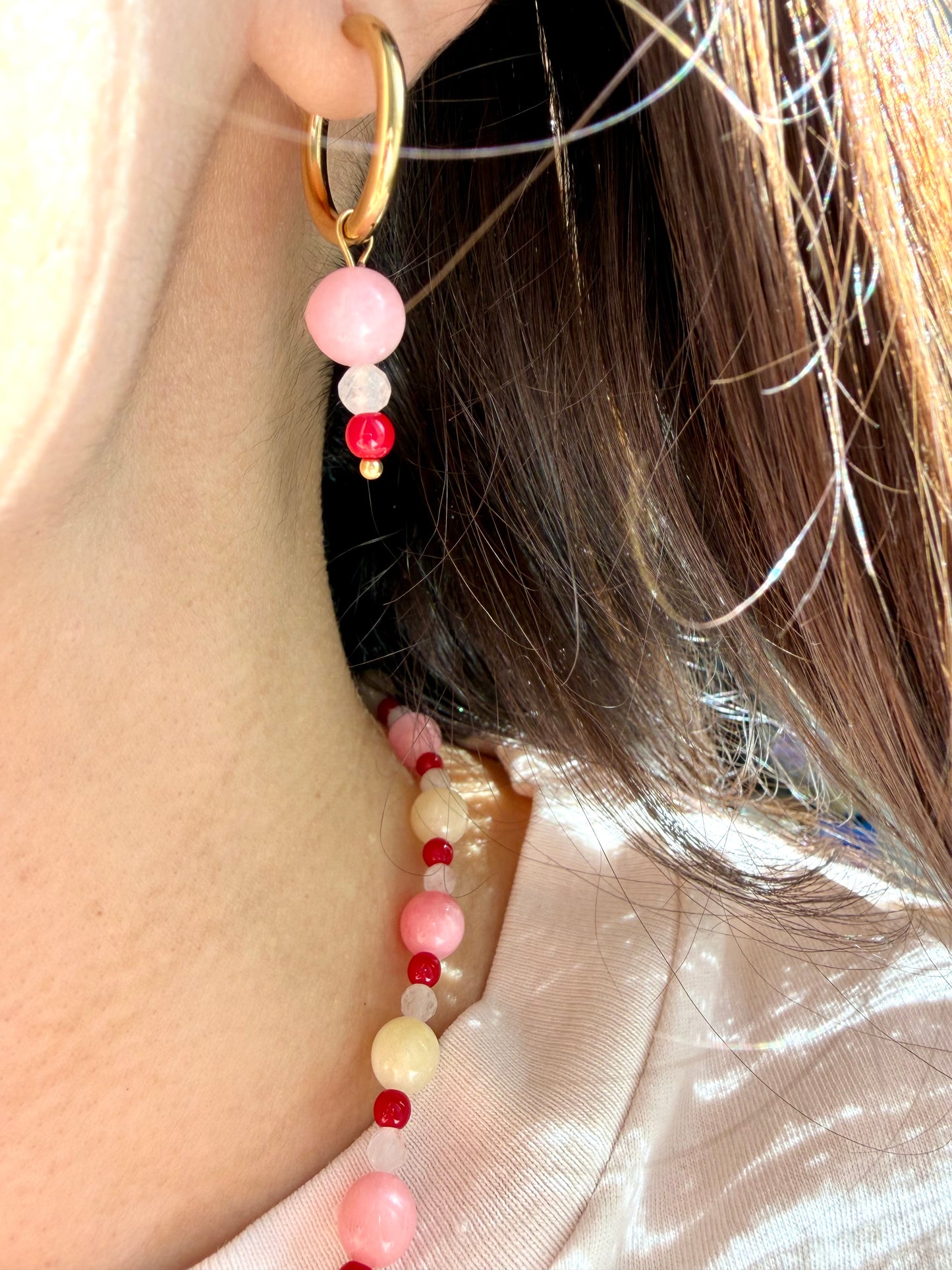 Blush Candy – Morganit & Mondstein Halskette mit Koralle – handgefertigt