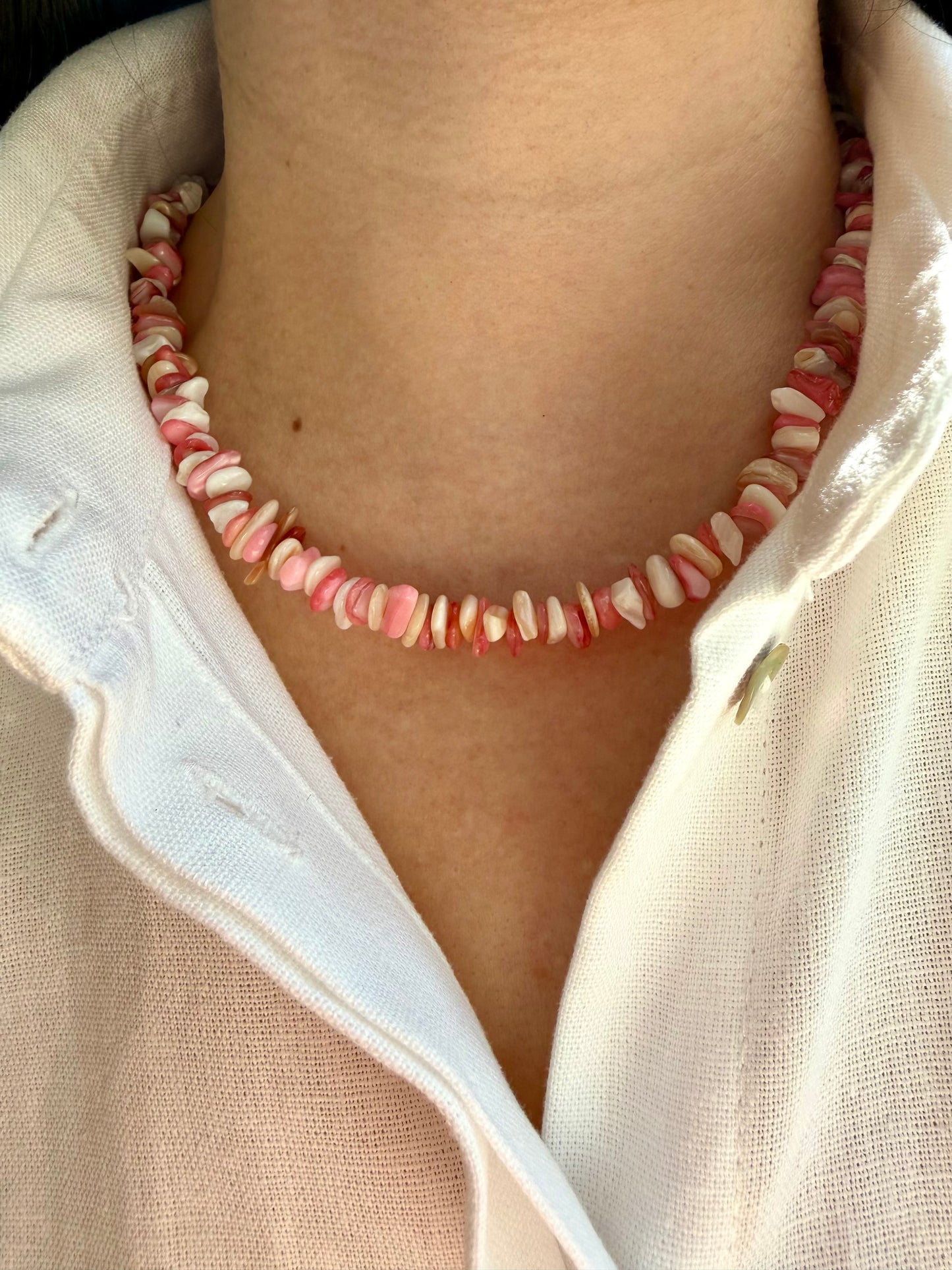 Shell Glow – Muschel Kette in Pink/Rose & Creme Tönen – handgefertigt
