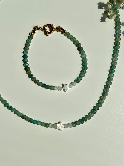 Sea Star Armband mit Aquamarin, Mondstein & Muschelstern – handgefertigt