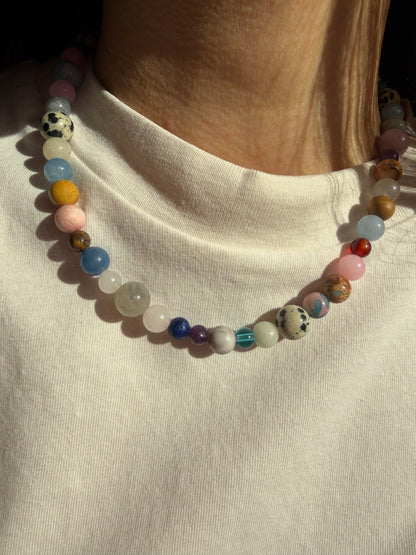 Bonibon - Gemstone Necklace with Dalmatian Jasper, Rose Quartz, Amazonite, Amethyst & Agate - handmade
