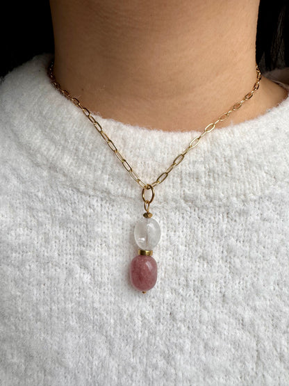 Limited Edition – Halskette mit Naturstein-Anhängern & vergoldeter Gliederkette – handgefertigt