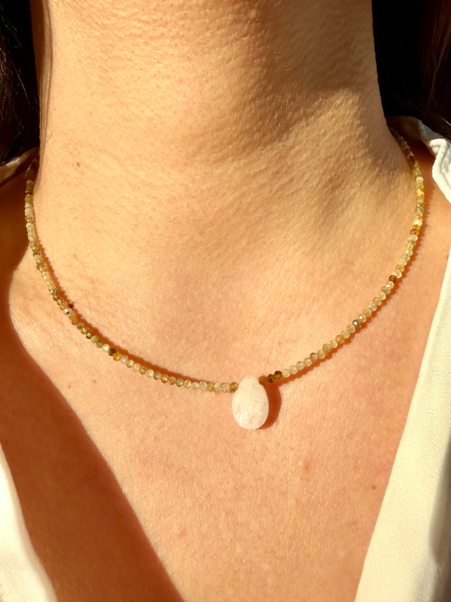Sun Drop – 18k gold-plated gemstone necklace with white drop pendant – handmade