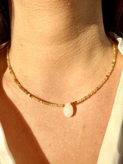 Sun Drop – 18k gold-plated gemstone necklace with white drop pendant – handmade