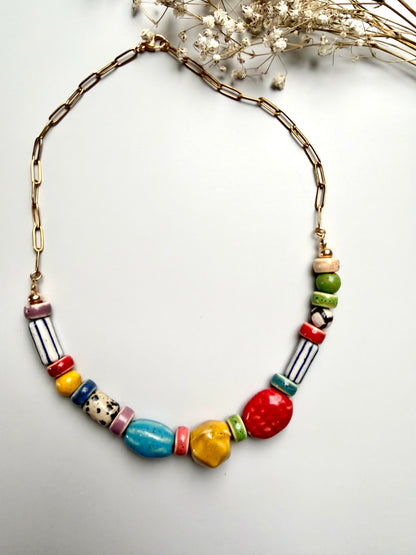 Color Story – Gold-plated necklace with colorful ceramic beads – handmade