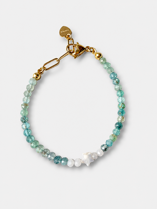 Sea Star Armband mit Aquamarin, Mondstein & Muschelstern – handgefertigt