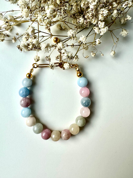 Bubble – Armband aus Morganit-Edelsteinen mit 18k vergoldeten Details – handgefertigt