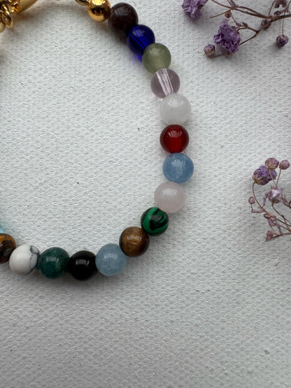 Buntes Edelstein-Armband • 6 mm Perlen • 18k vergoldet