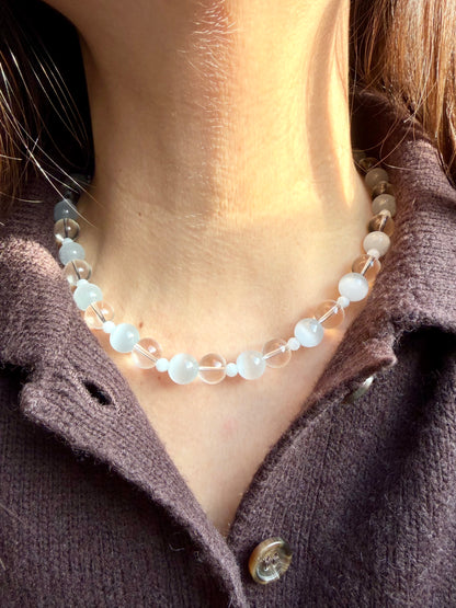 Crystal Moon – Necklace with rock crystal, moonstone &amp; cat's eye – handmade