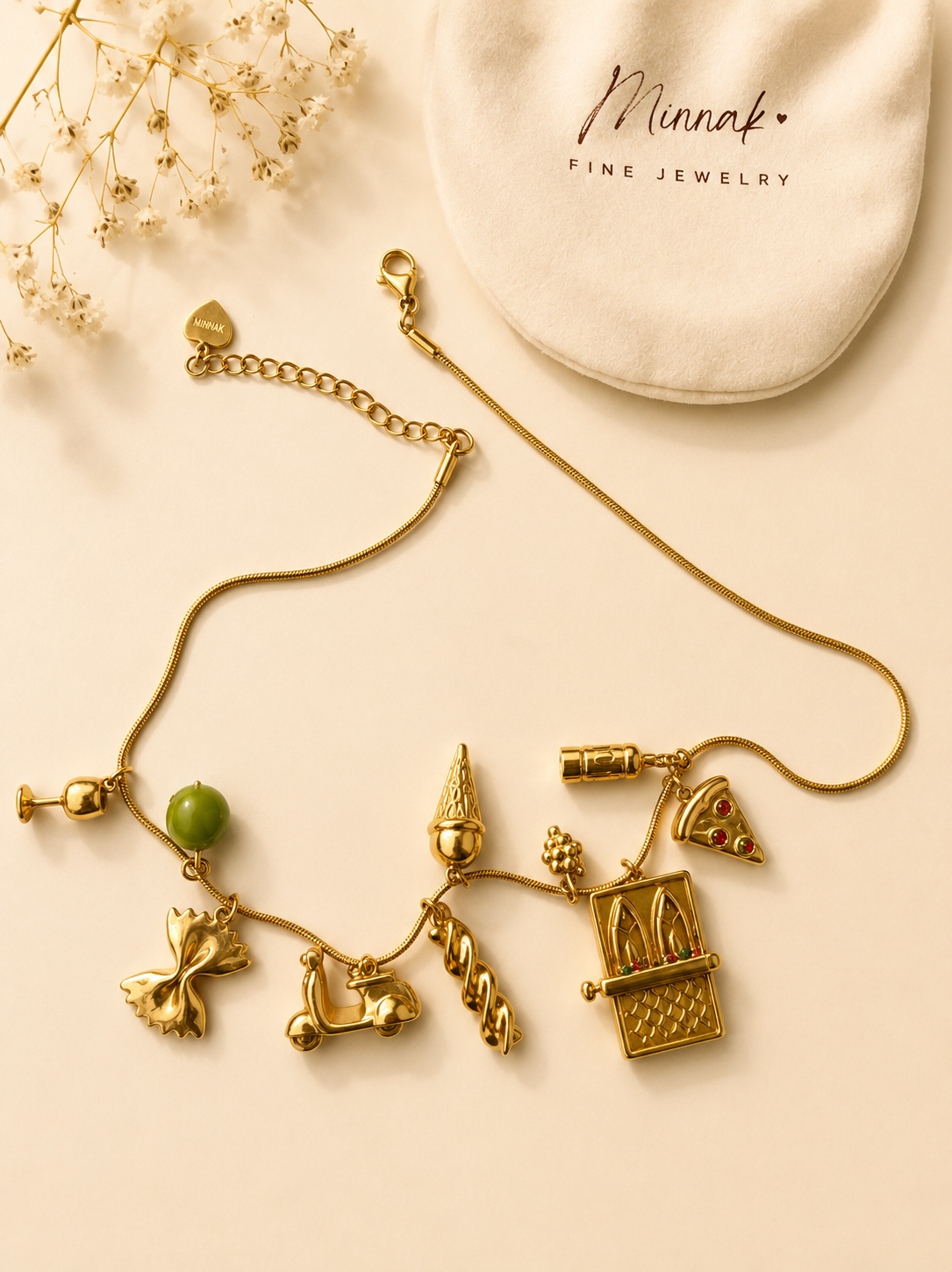 La Dolce Vita – Charm Halskette mit italienischen Motiven – handgefertigt