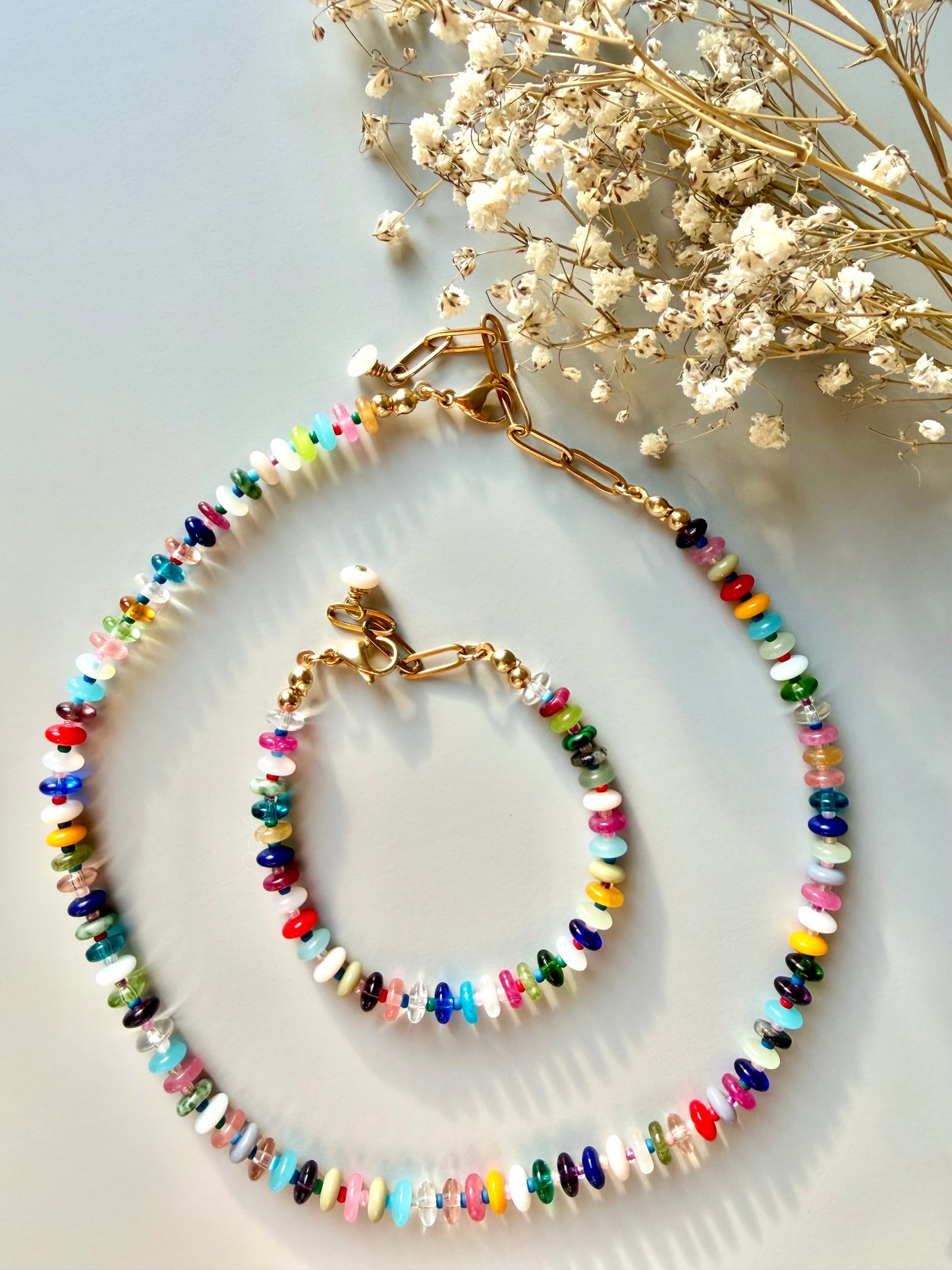 Mosaic Light – 18k gold-plated gemstone bracelet with a fine mix of colors – handmade