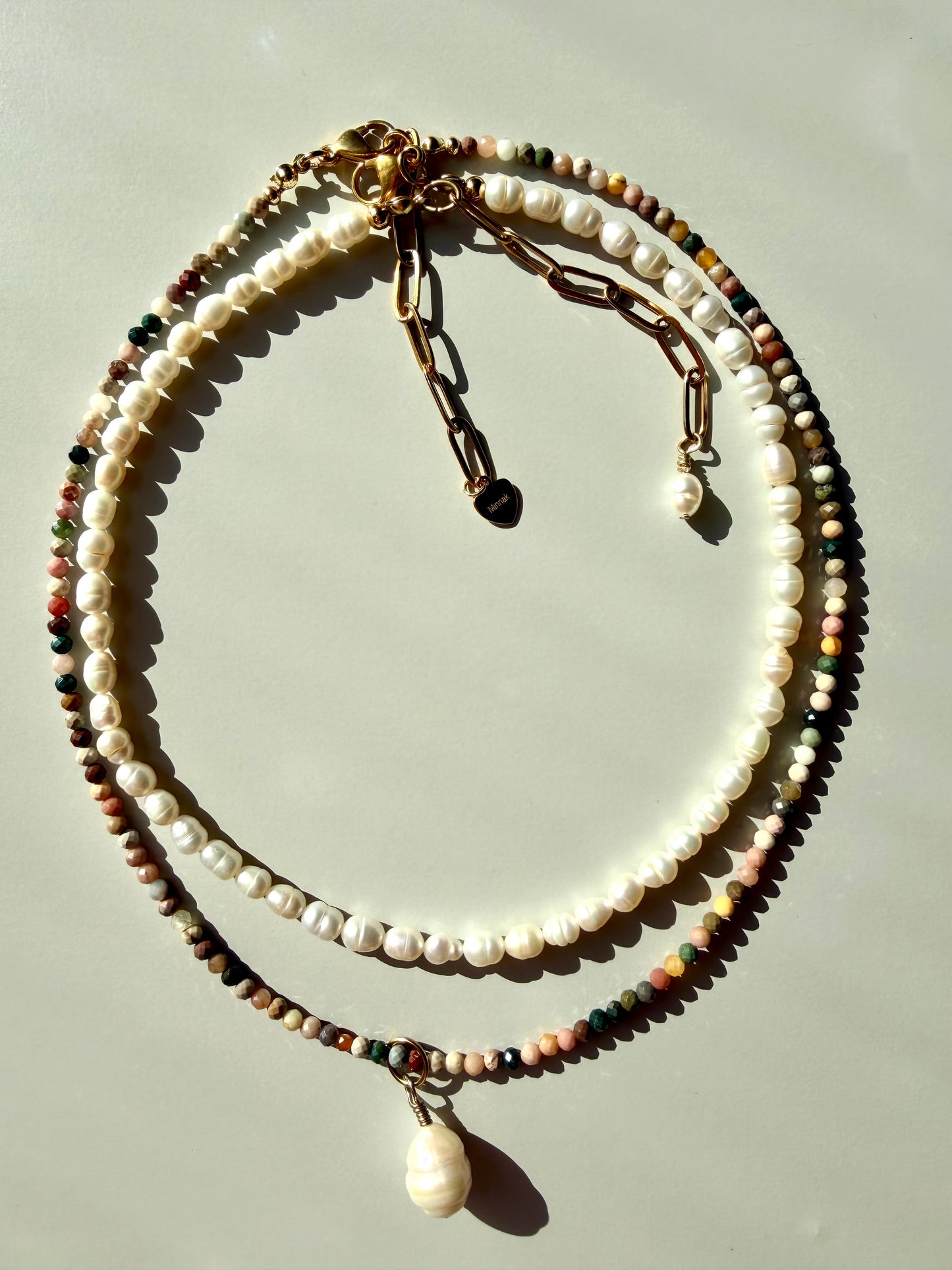 Necklace with 3 mm jasper beads &amp; baroque bead