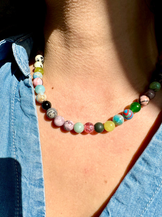 Bunte Edelstein-Halskette – Naturstein-Mix & 18k Vergoldet | Minnak